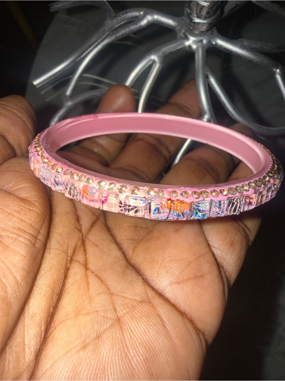 Pink Rhinestone Bangle Bracelet - Picture 7 of 13